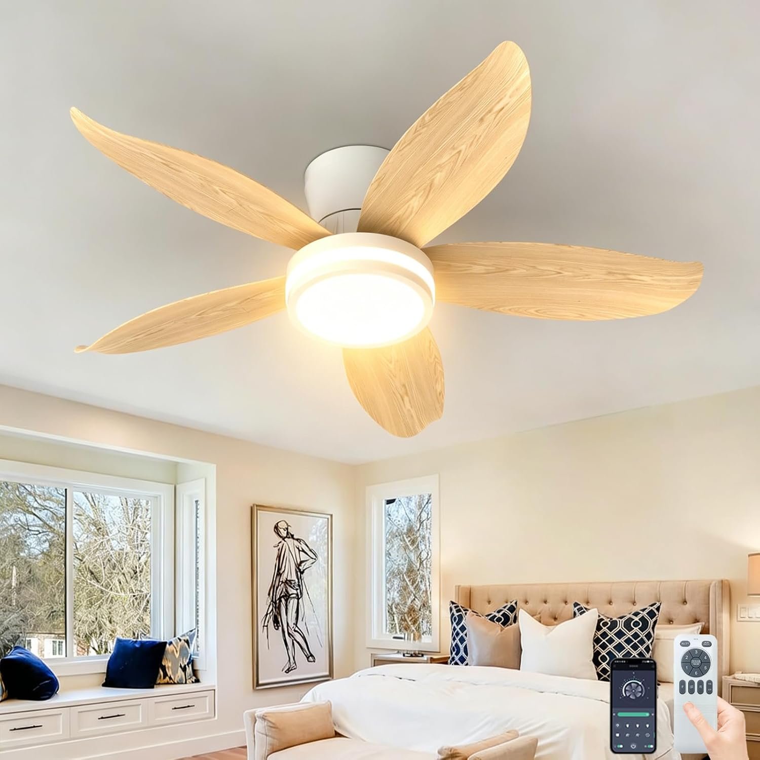 Ventilateur de Plafond Moderne 88cm Lumière LED et Télécommande