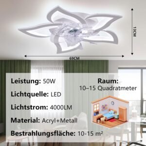 Ventilateur De Plafond Silencieux à LED Avec éclairage, Plafonnier De Chambre à Coucher 50W,