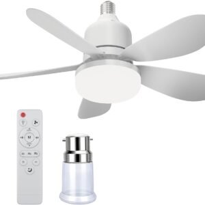 52CM Ventilateur de Plafond avec Lumière et Télécommande, Plafonnier Ventilateur LED E27 Réglable 3 Vitesses & 3 Couleurs, Silencieux Luminaire Ventilateur pour Salon Chambre (Blanc +B22)