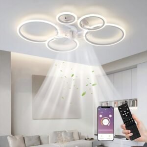Ventilateur De Plafond LED Avec éclairage 130W Plafonnier Avec Télécommande APP 3 Température De Couleur 6 Vitesses, Pour Salon Chambre