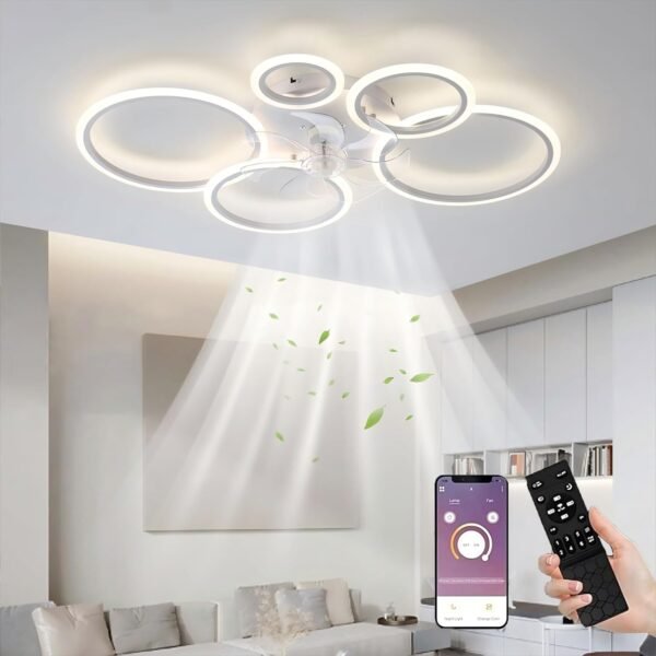 Ventilateur De Plafond LED Avec éclairage 130W Plafonnier Avec Télécommande APP 3 Température De Couleur 6 Vitesses, Pour Salon Chambre