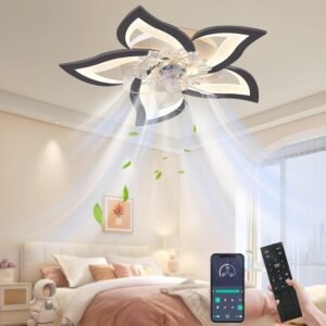 Ventilateur de plafond avec Lumiere et télécommande, 3 températures de couleur et 6 vitesses, silencieux et réglable Ventilateur de plafond avec éclairage LED pour chambre et salon
