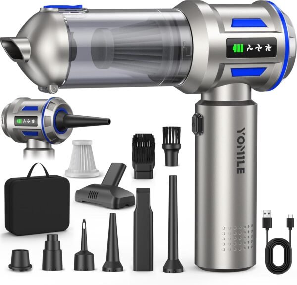 Aspirateur à Main, 27000Pa/135W Mini Aspirateur sans Fil & 250.000 tr/min Aspirateur de Voiture à 3 Vitesses avec Moteur sans Brosse, Aspirateur Voiture Sans Fil Pour Bureau,Maison, Cuisine,Poils